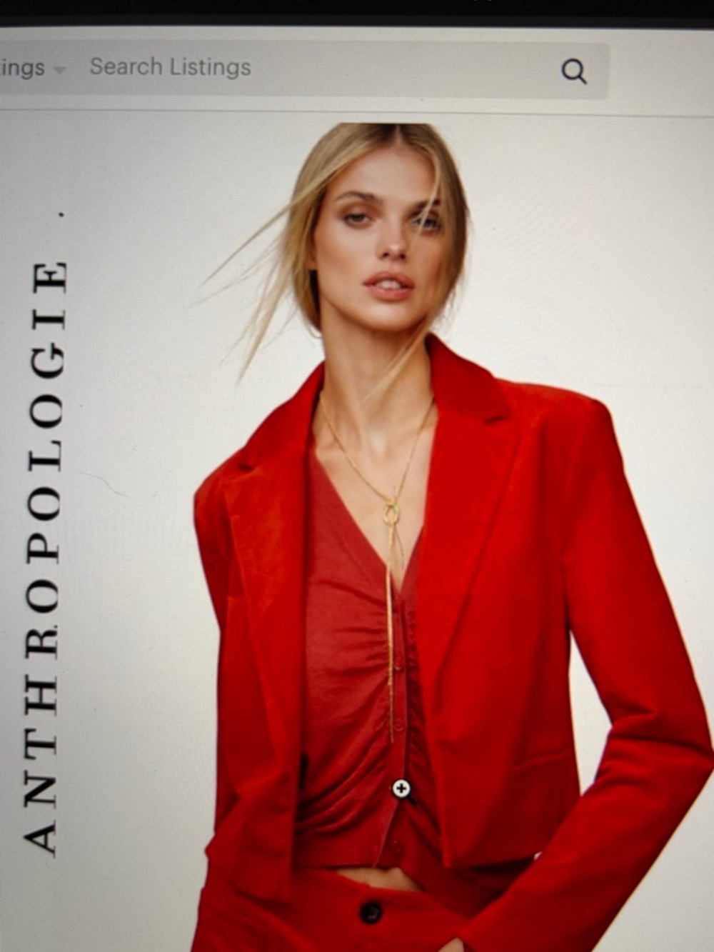Anthropologie Marve Red Cropped Velvet Tuxedo Blazer